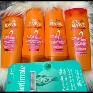 4 Loreal Elvive Hair Products (Shampoo/Conditioner) -1 Skintimate Razors 4 Pack